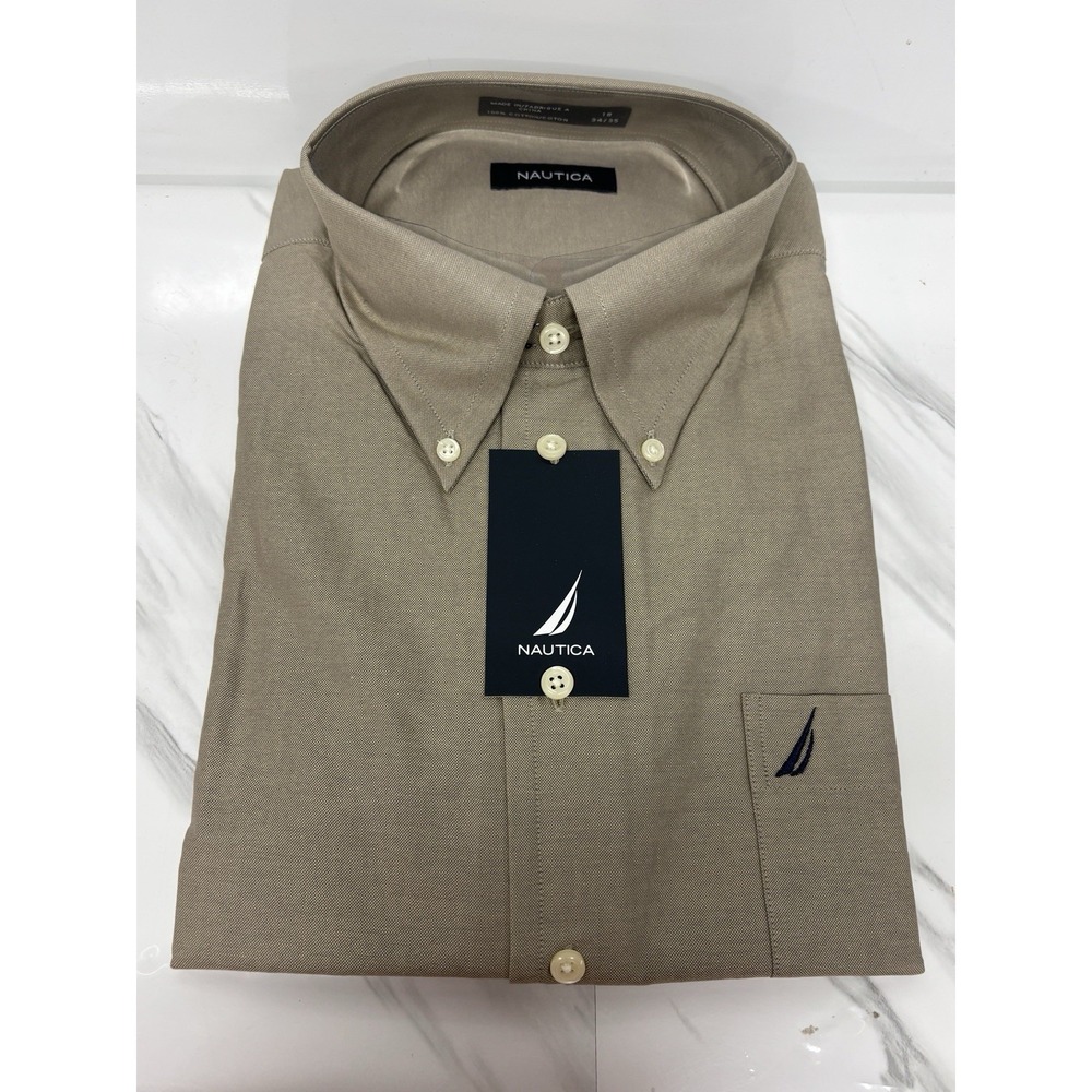 Nautica Oxford Sand Long Sleeve Button Down Oxford Shirt Men's Size 18 34/35